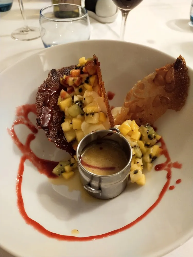 Tuile Crème Chirouste Fruits Exotiques Coulis Mandarine Tiède